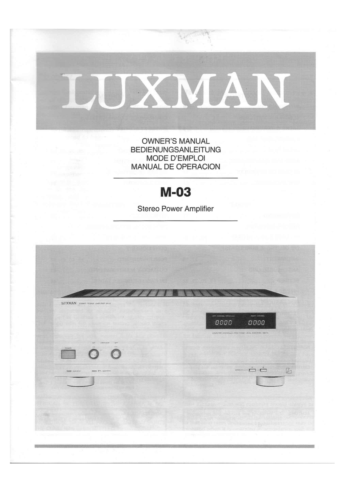 Luxman M-03 Owners Manual