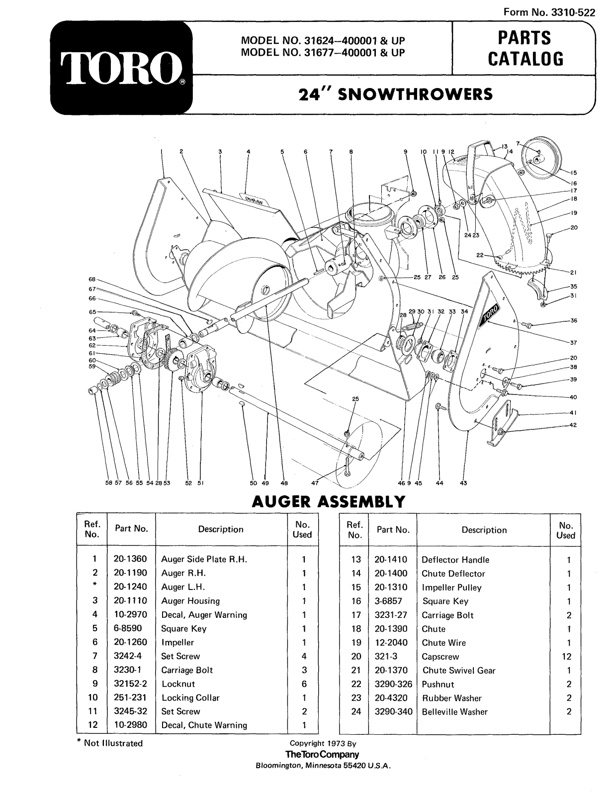 Toro 31624, 31677 Parts Catalogue