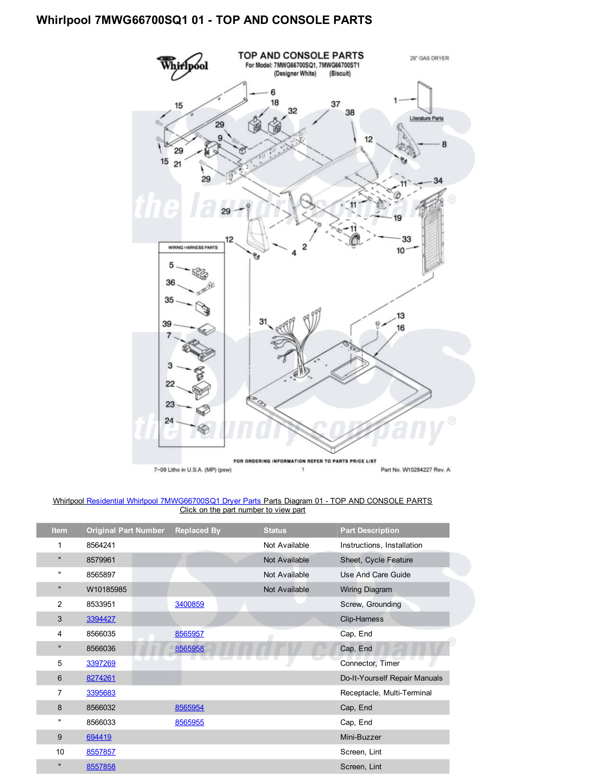 Whirlpool 7MWG66700SQ1 Parts Diagram