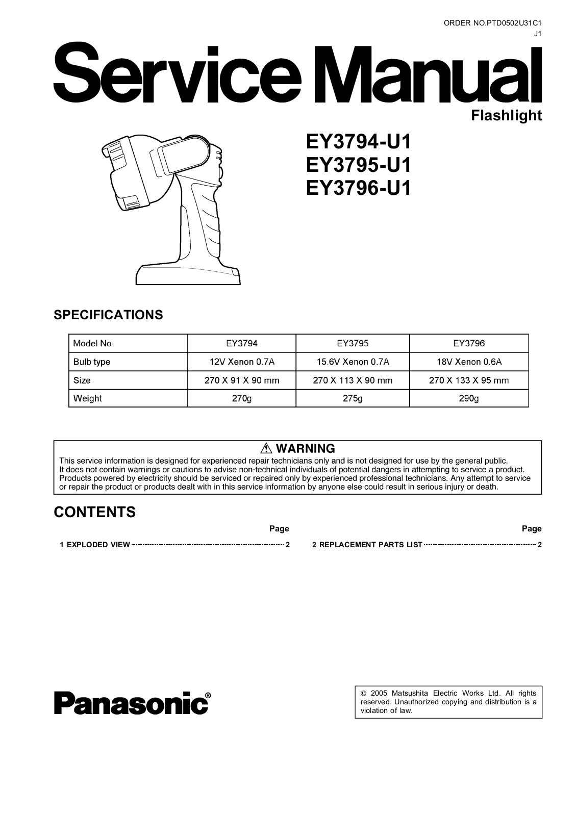 Panasonic EY3794-U1 User Manual