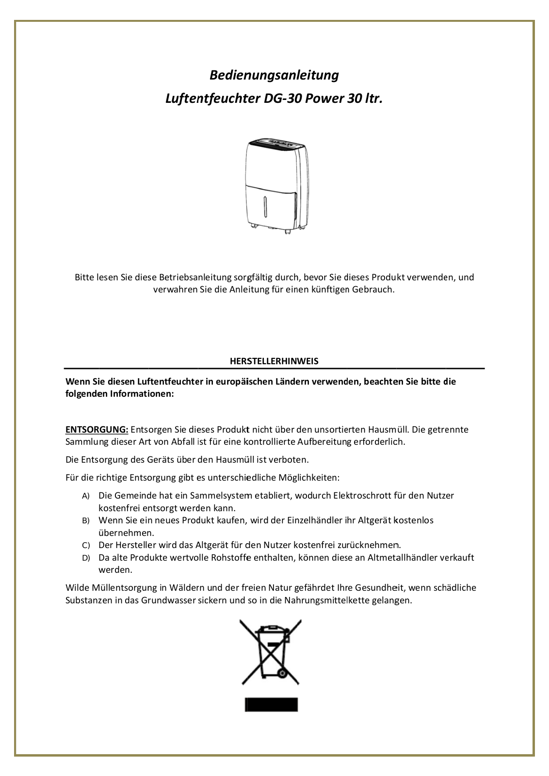 Midea Comfee DG-30POWER operation manual