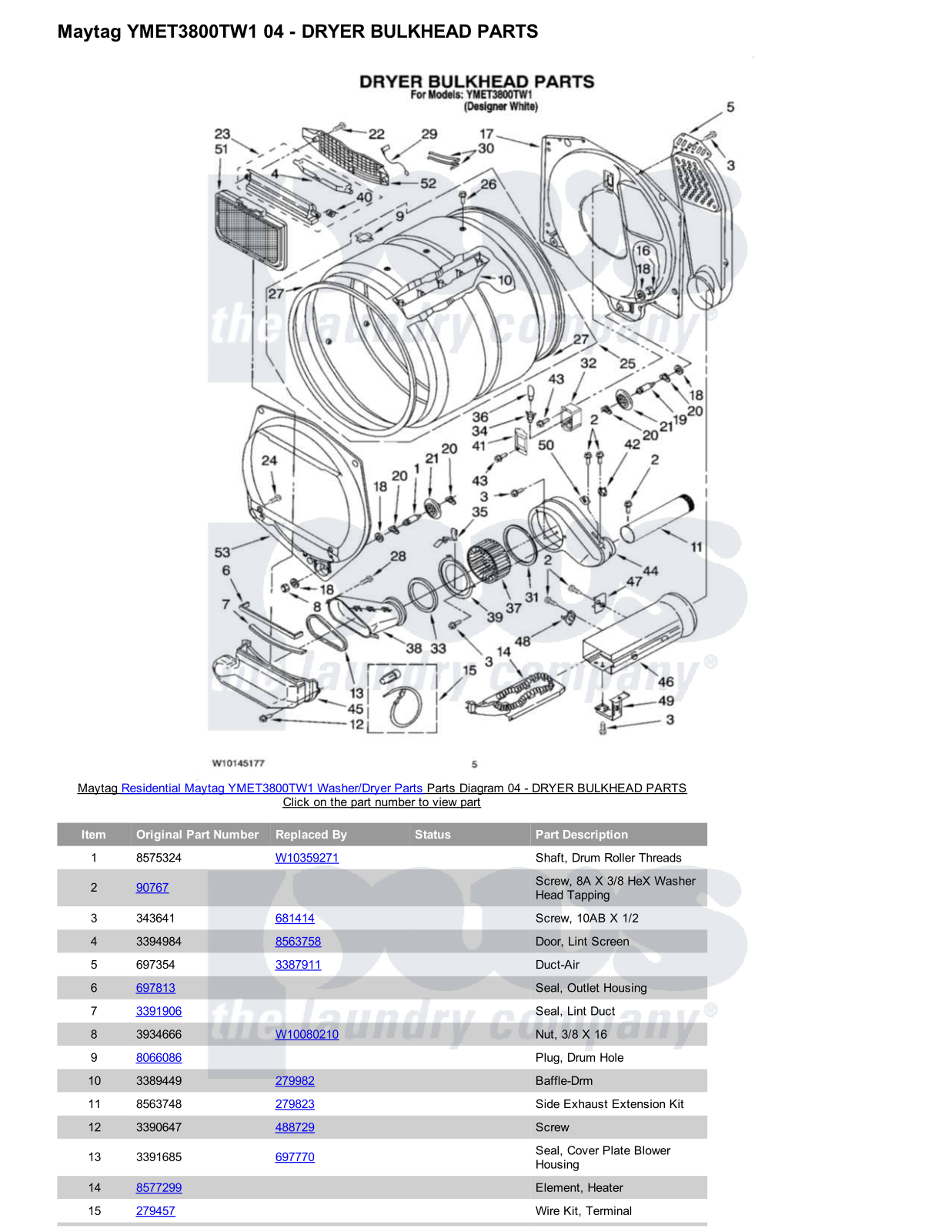 Maytag YMET3800TW1/Dryer Parts Diagram