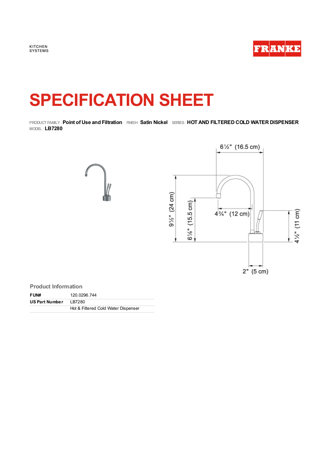 Franke LB7280FRCHT Specs