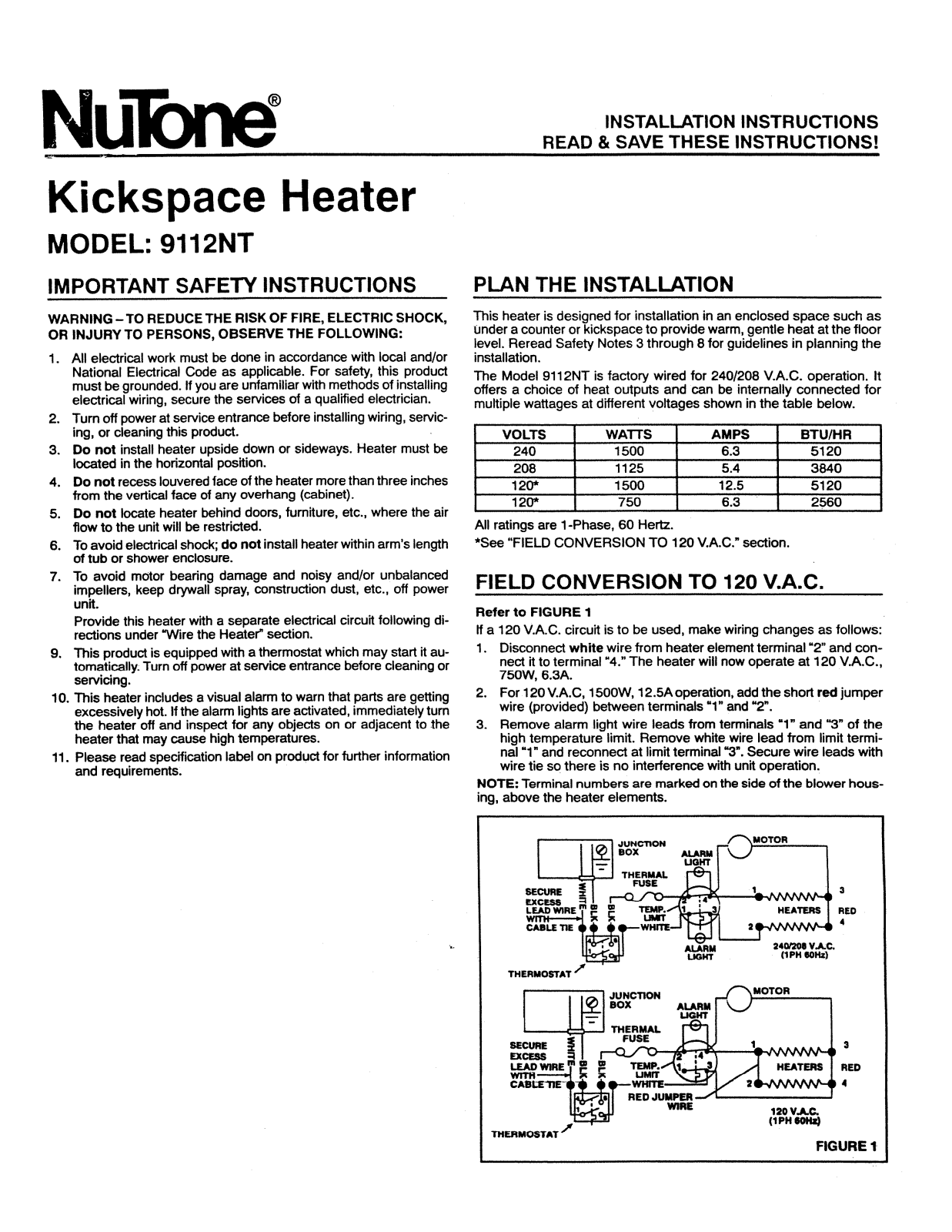 NuTone 9112NT User Manual