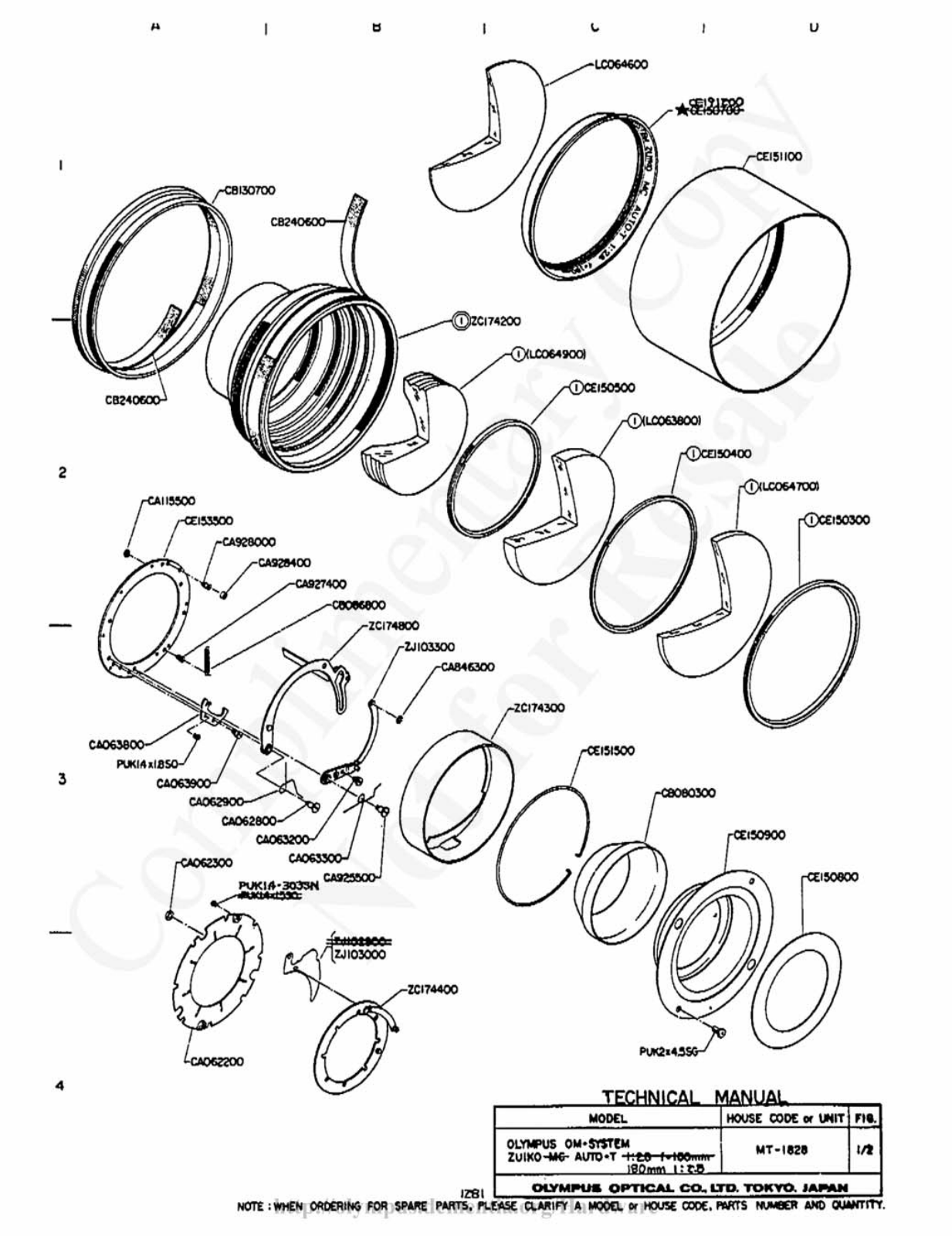 OLYMPUS 180mm f2.8 Service Manual