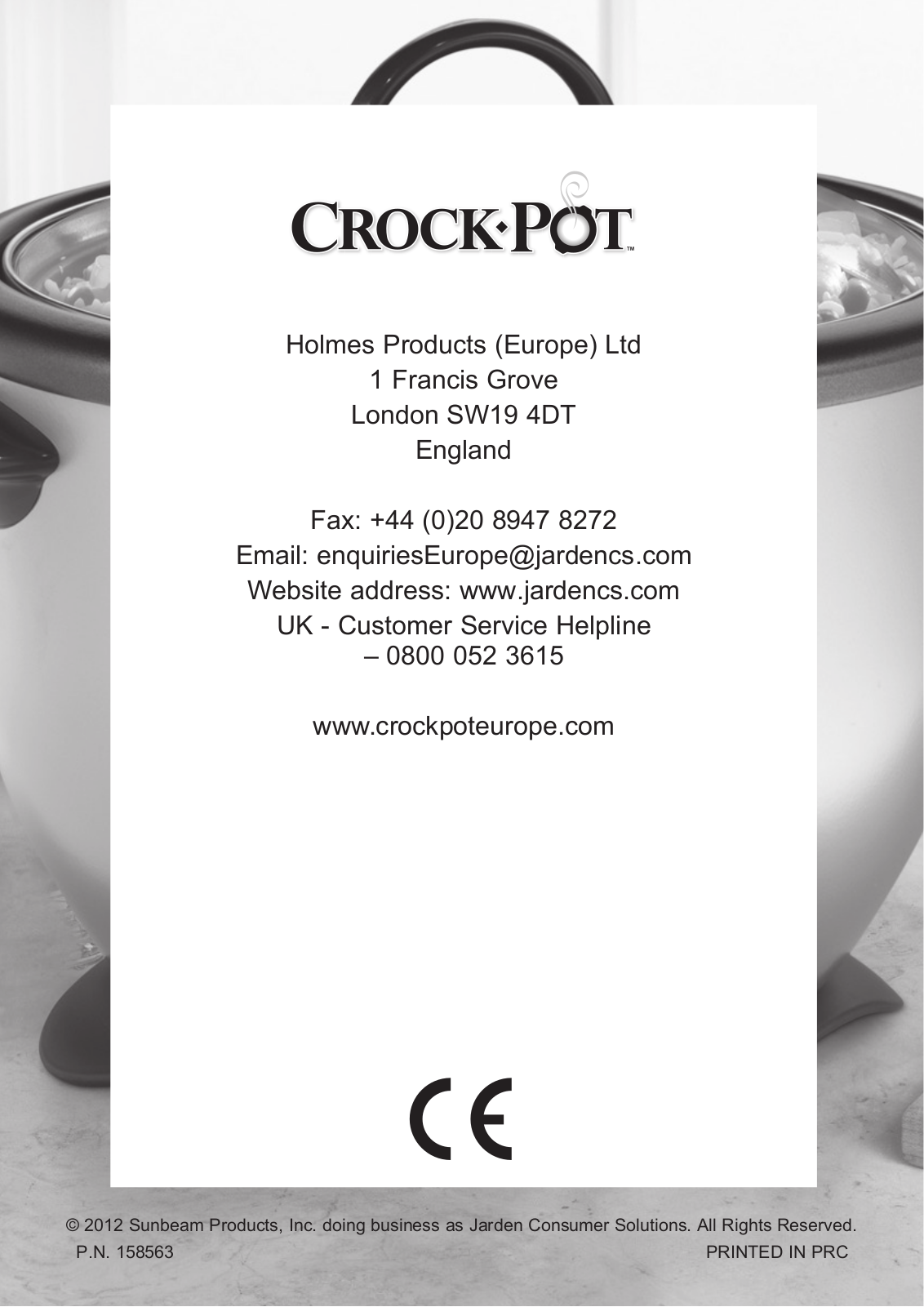 Sunbeam Crockpot CKCPRC6038, CrockpotCKCPRC6039, Crockpot CKCPRC6040 Instruction Manual