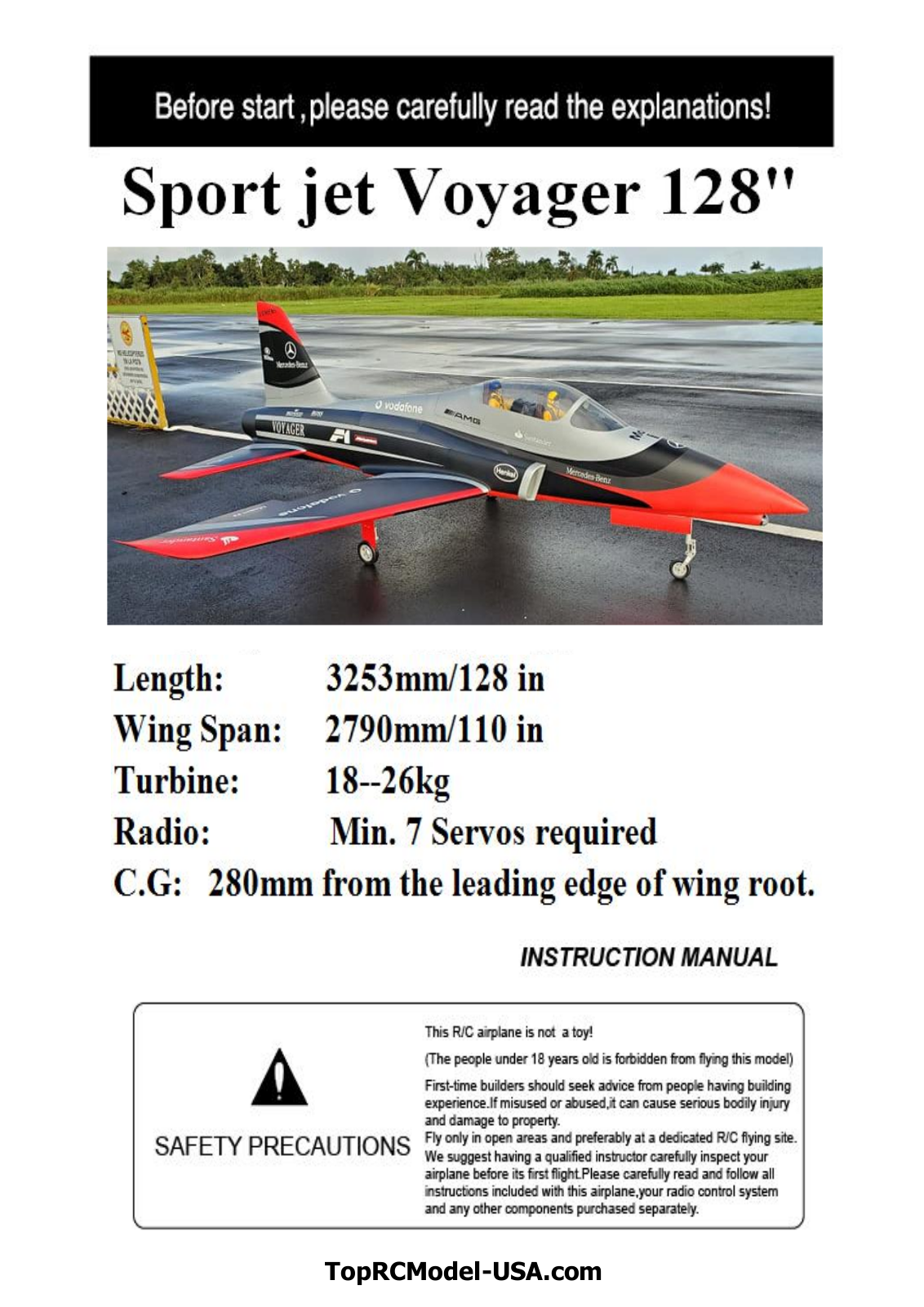 TopRCModel Voyager Sport Jet 128” User guide - ManualMachine.com