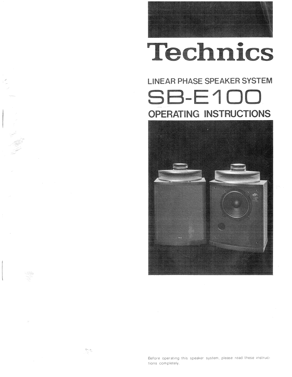 Technics SBE-100 Owners manual