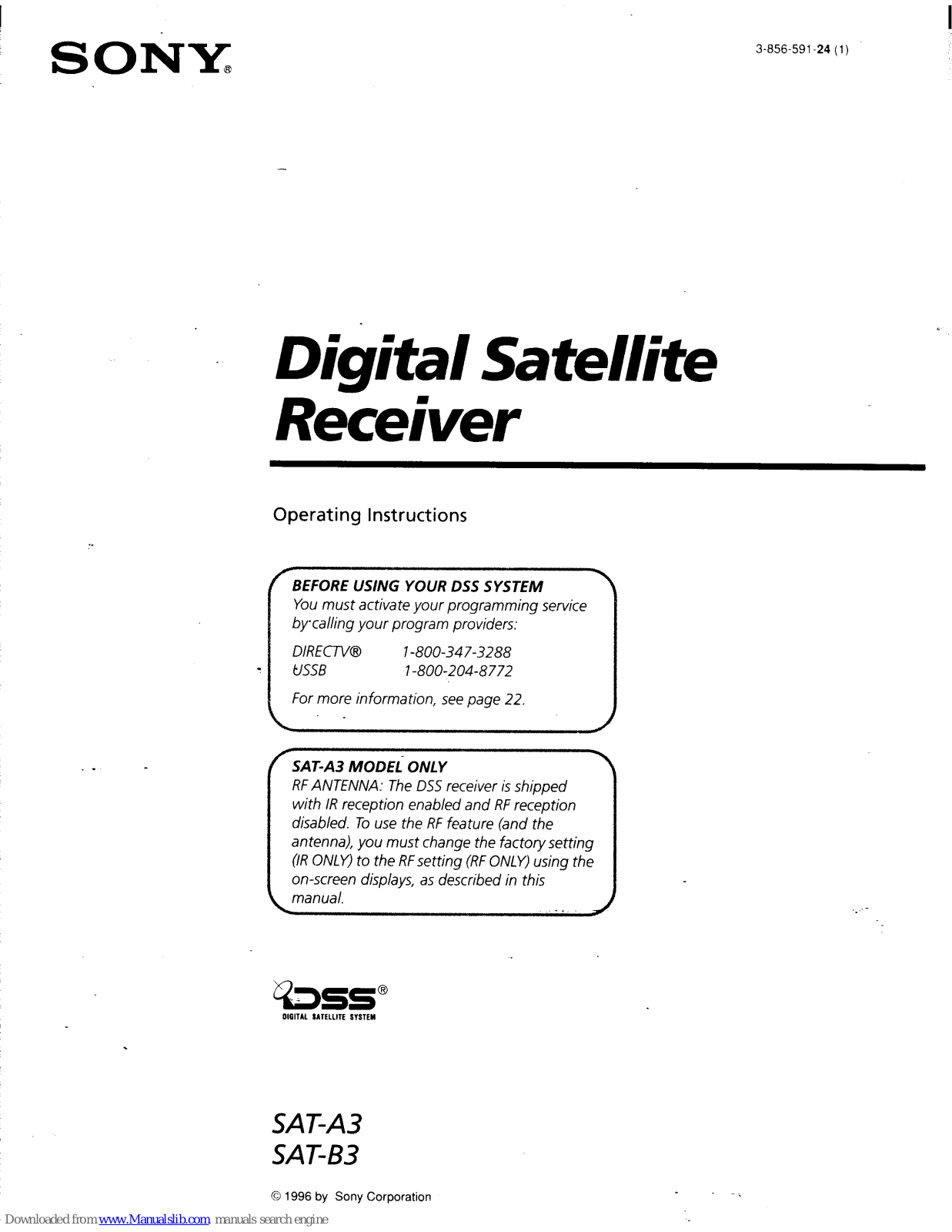 Sony SAT-A3 Operating Instructions (primary manual), SAT-B3 Operating Instructions Manual