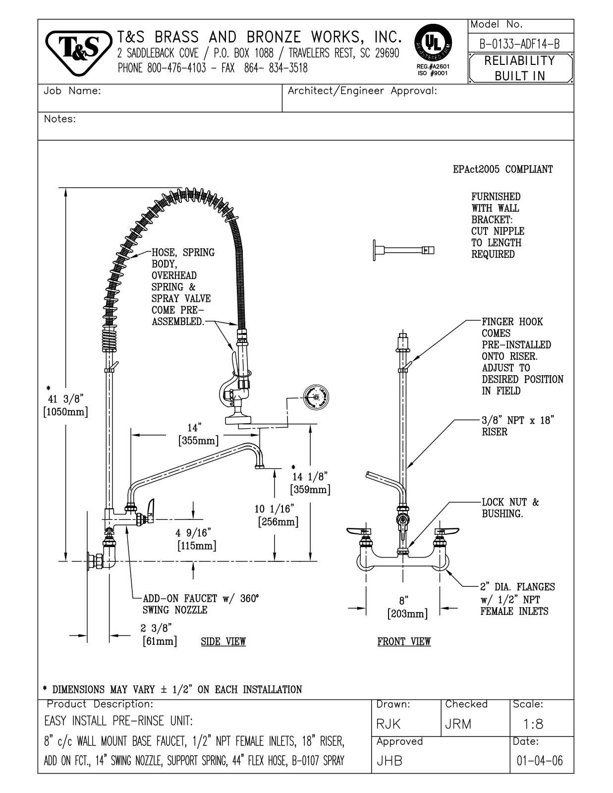 T & S Brass & Bronze Works B-0133-ADF14-B General Manual