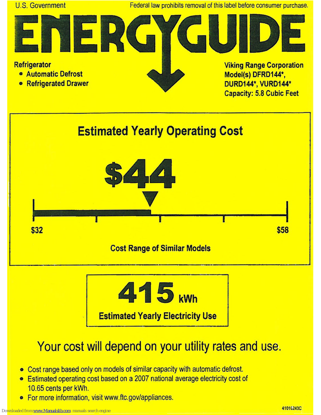 Viking DFRD144D, DURD1441DSS, VURD144DSS, DFRD144 Series, DURD144 Series Energy Manual