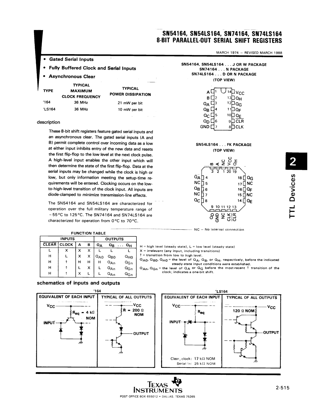 Datasheet JM38510-30605B2A, JM38510-30605BDA, JM38510-30605BCA, JM38510-00903BCA, SN54164J Datasheet (Texas Instruments) - ManualMachine.com