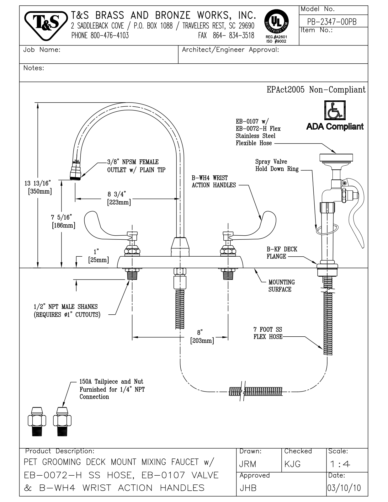 T & S Brass & Bronze Works PB-2347-00PB General Manual