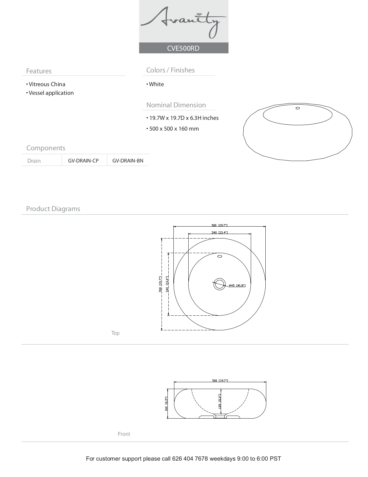 Avanity CVE500RD Specifications