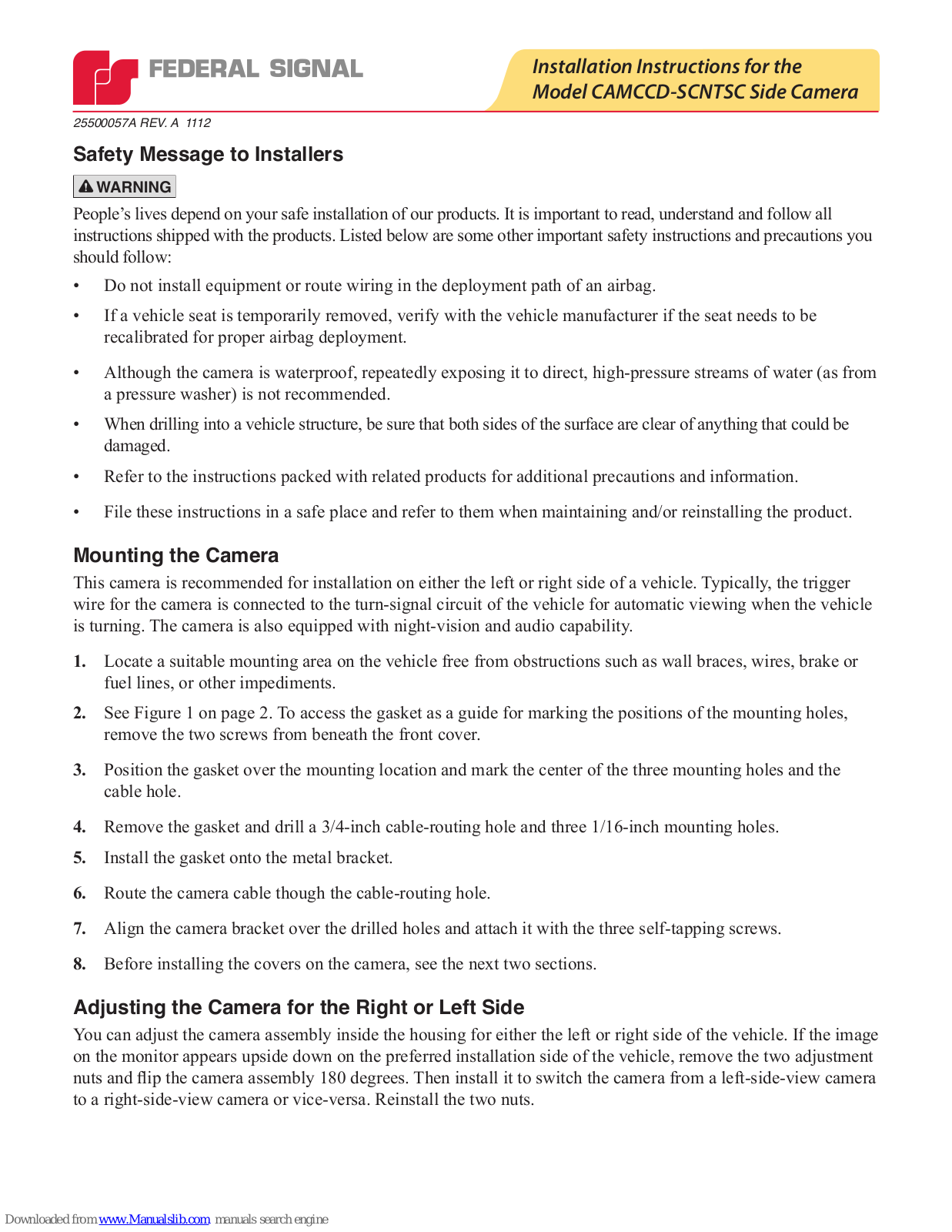 Federal Signal Corporation CAMCCD-SCNTSC Installation Instructions Manual