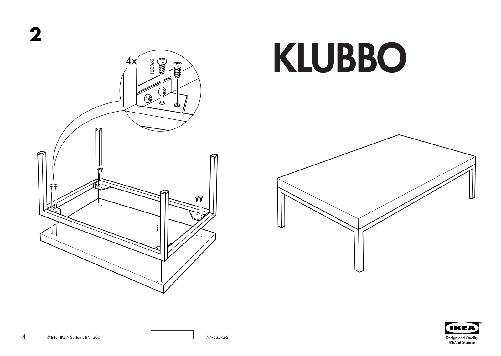 IKEA KLUBBO COFFEE TABLE-TV BENCH 38X24 Assembly Instruction