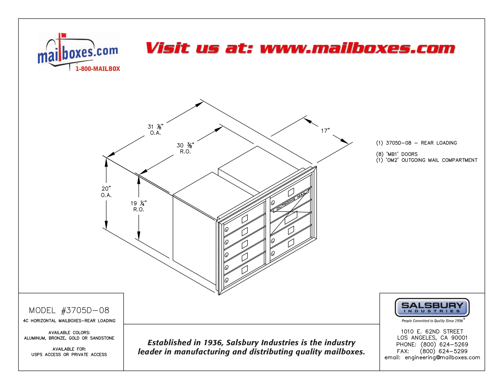 Salsbury Industries 3705D08ZRP, 3705D08ZRU User Manual