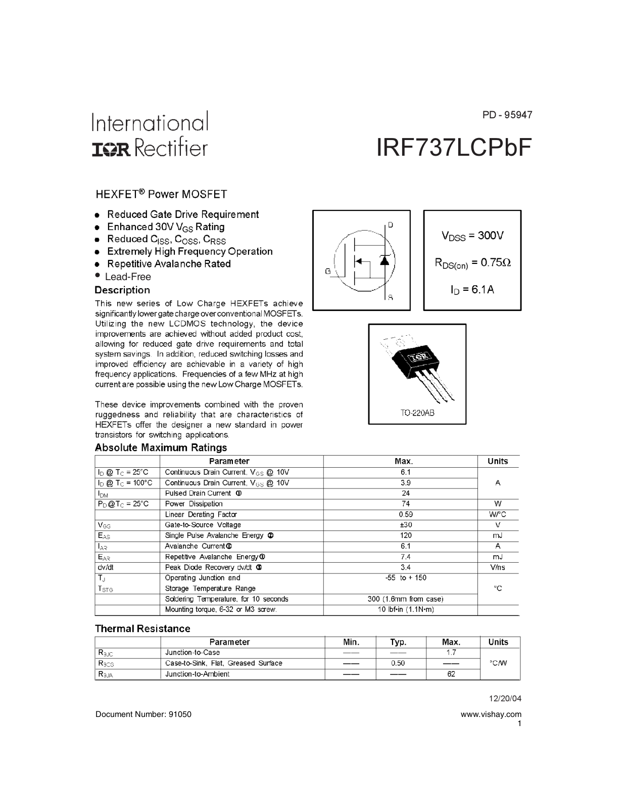 Datasheet irf737lcpbf Datasheet - ManualMachine.com