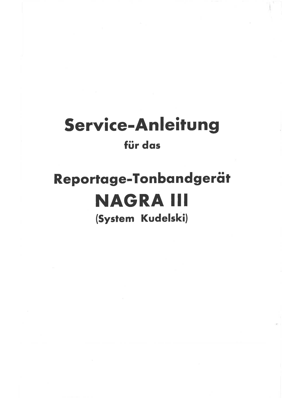 nagra Nagra-III Service Manual