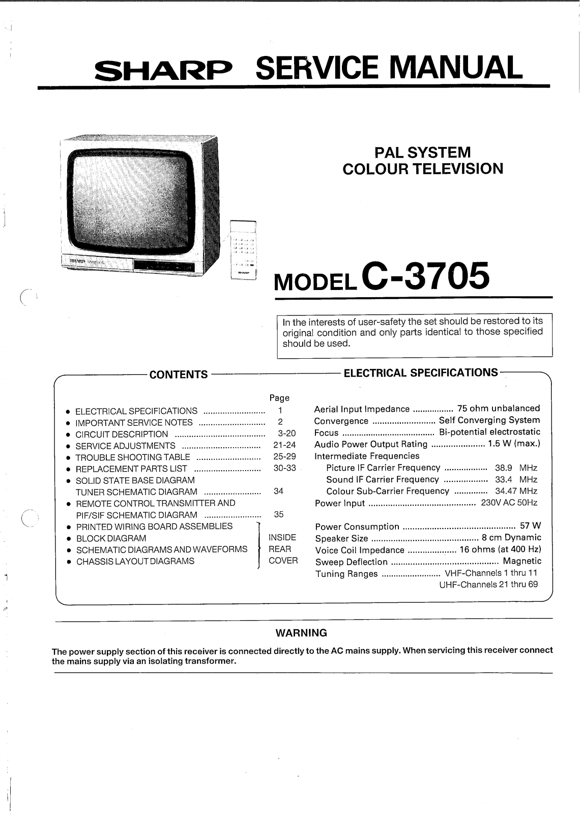 Sharp C3705 Schematic