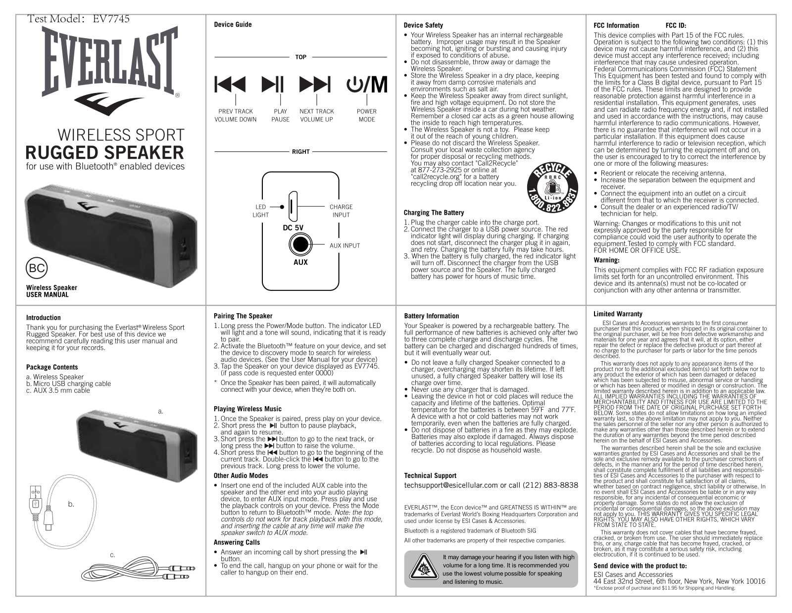 ESI Cases and Accessories EV7745 User Manual