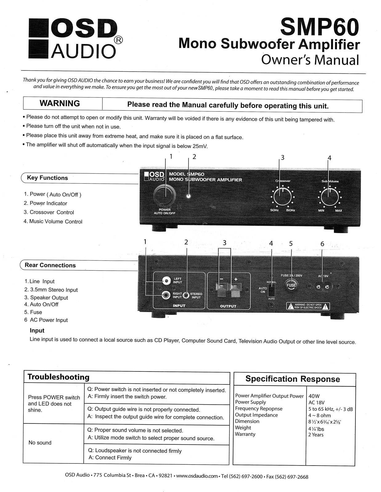 Osd audio SMP60 User Manual - ManualMachine.com