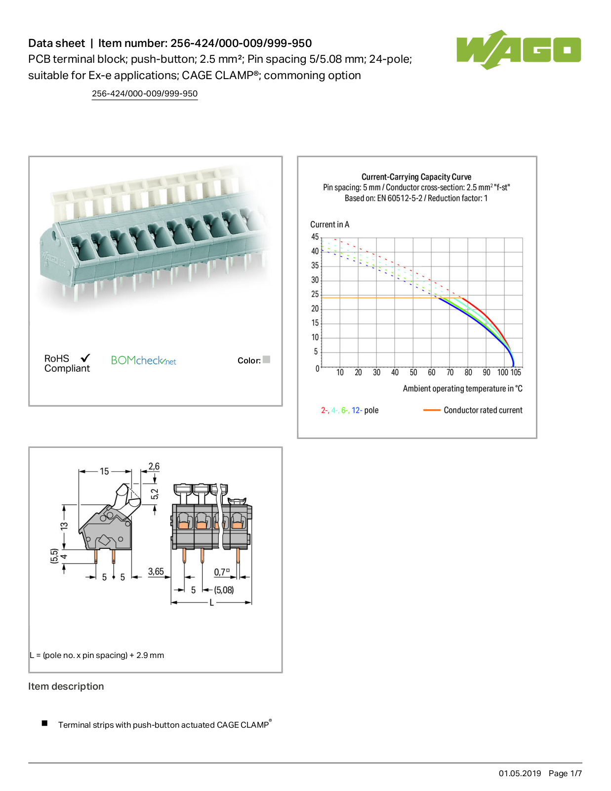 Wago 256-424/000-009/999-950 Data Sheet