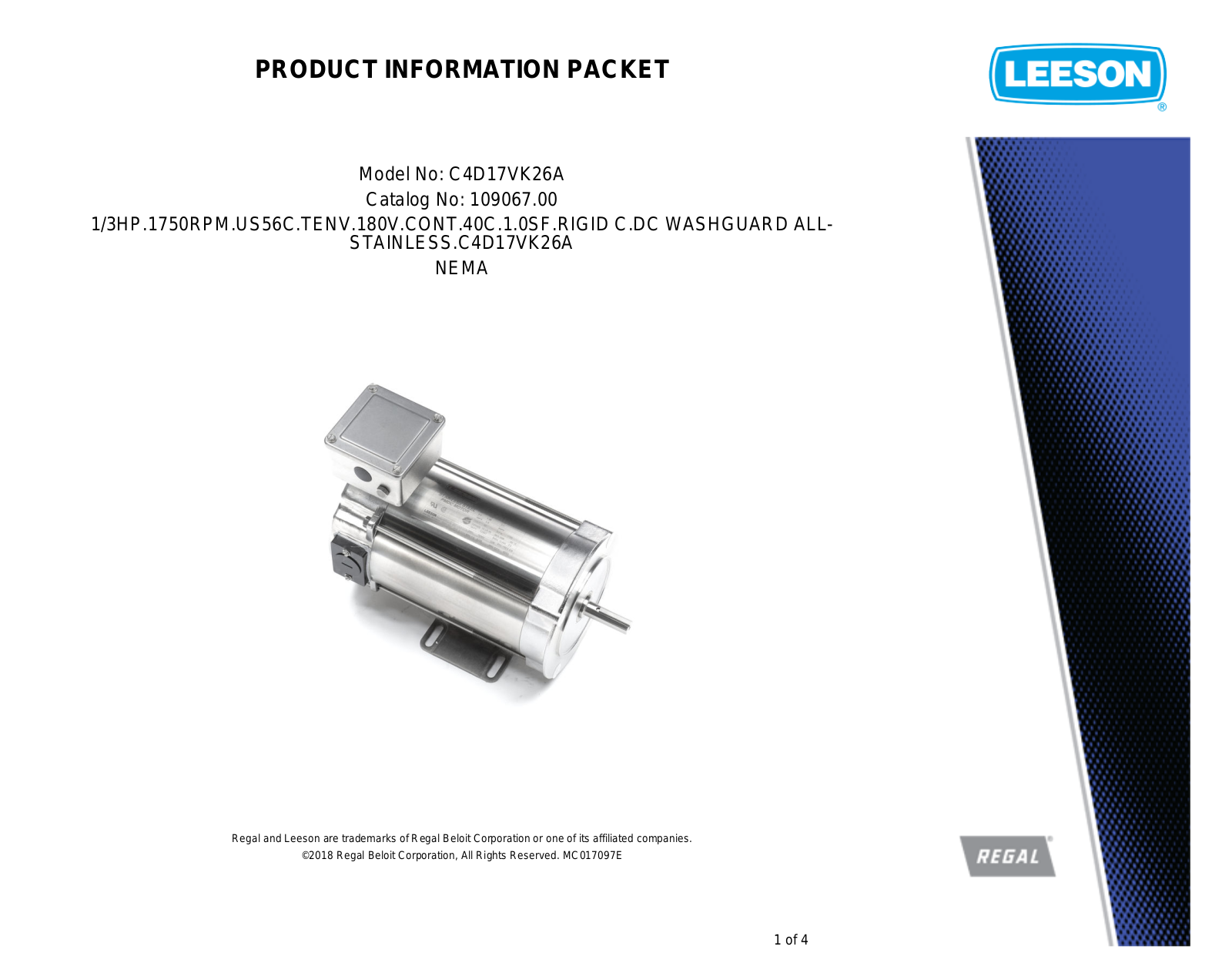 Leeson 109067.00 Product Information Packet