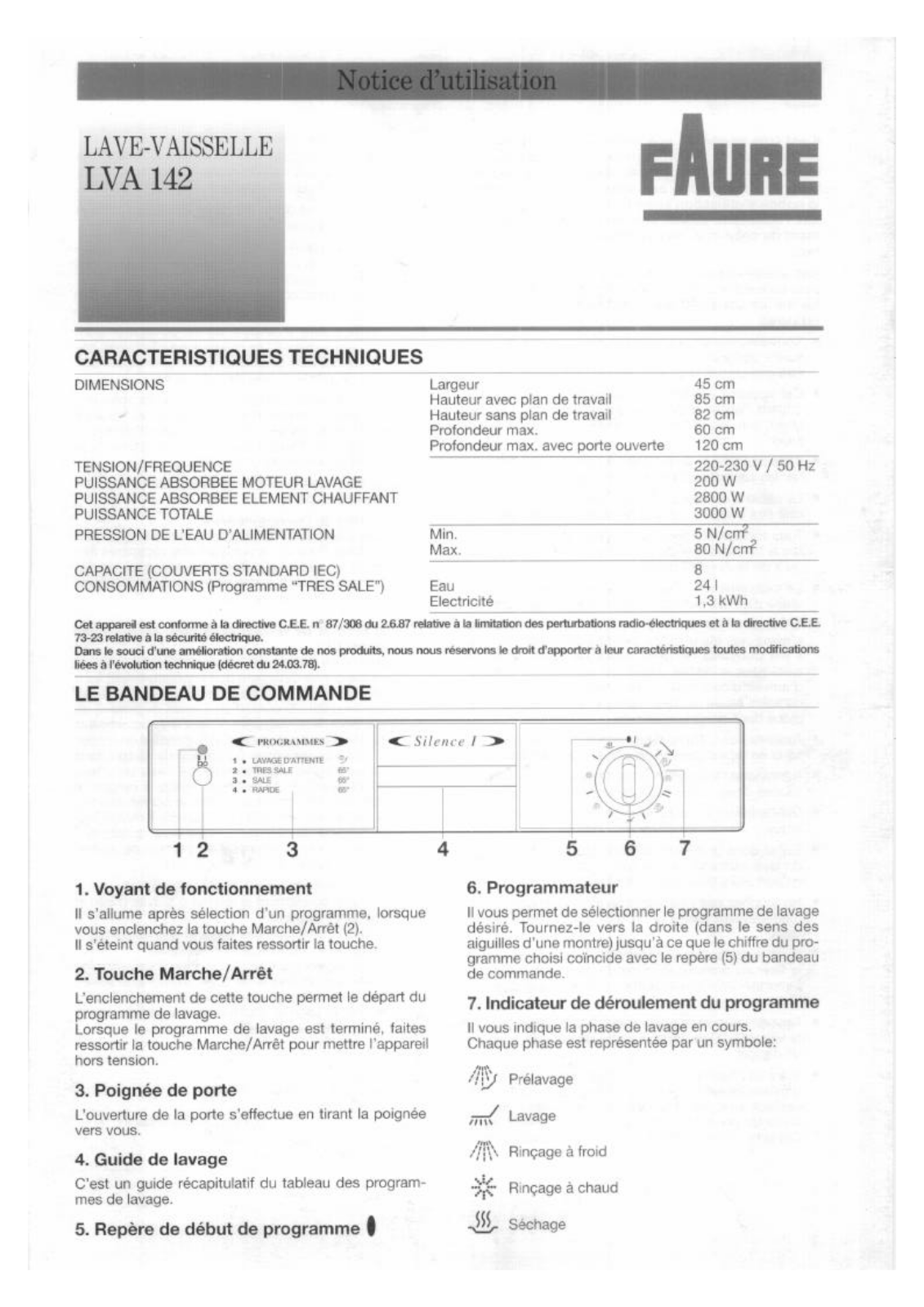 Faure LVA142W User Manual