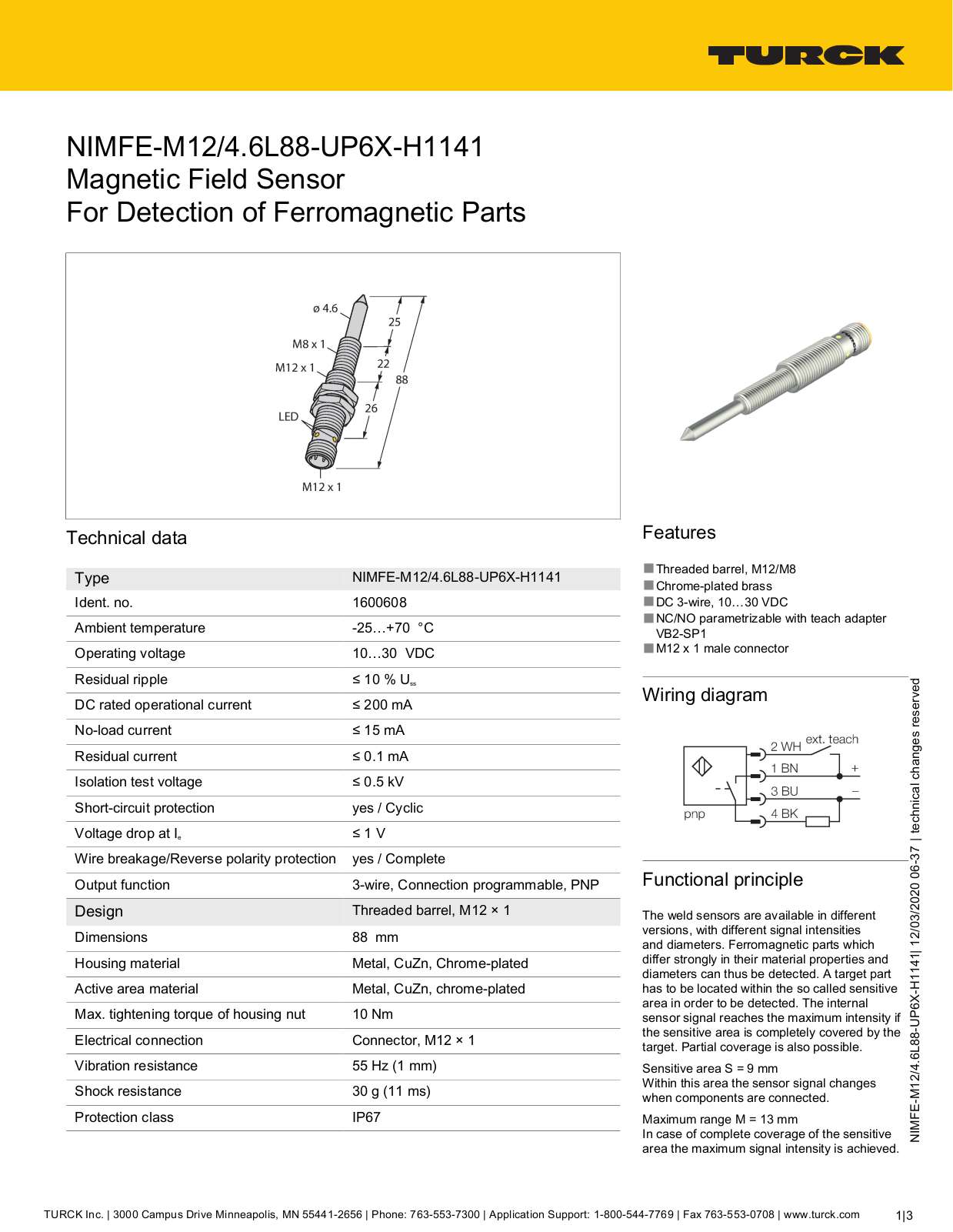 TURCK NIMFE-M12/4.6L88-UP6X-H1141 Technical data