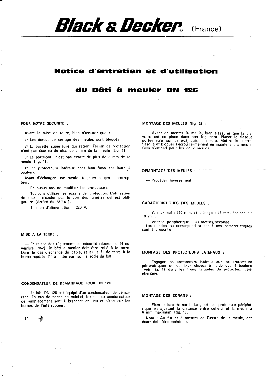 BLACK & DECKER TOURET A MEULER DN 126 User Manual