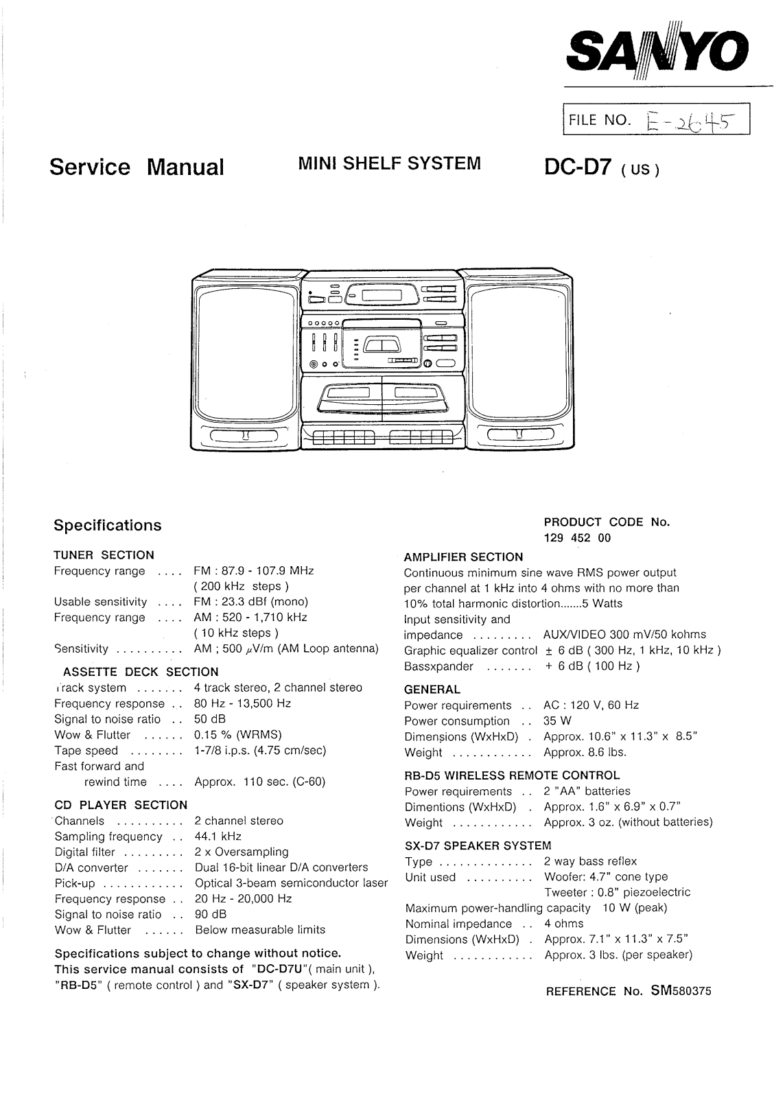 Sanyo DC-D7U Schematic