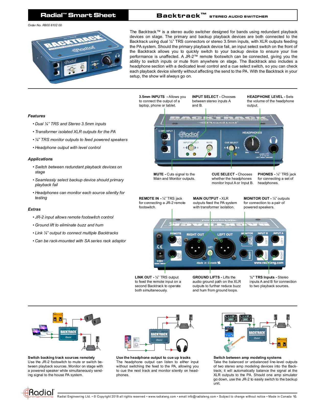 Radial Engineering Backtrack User Manual