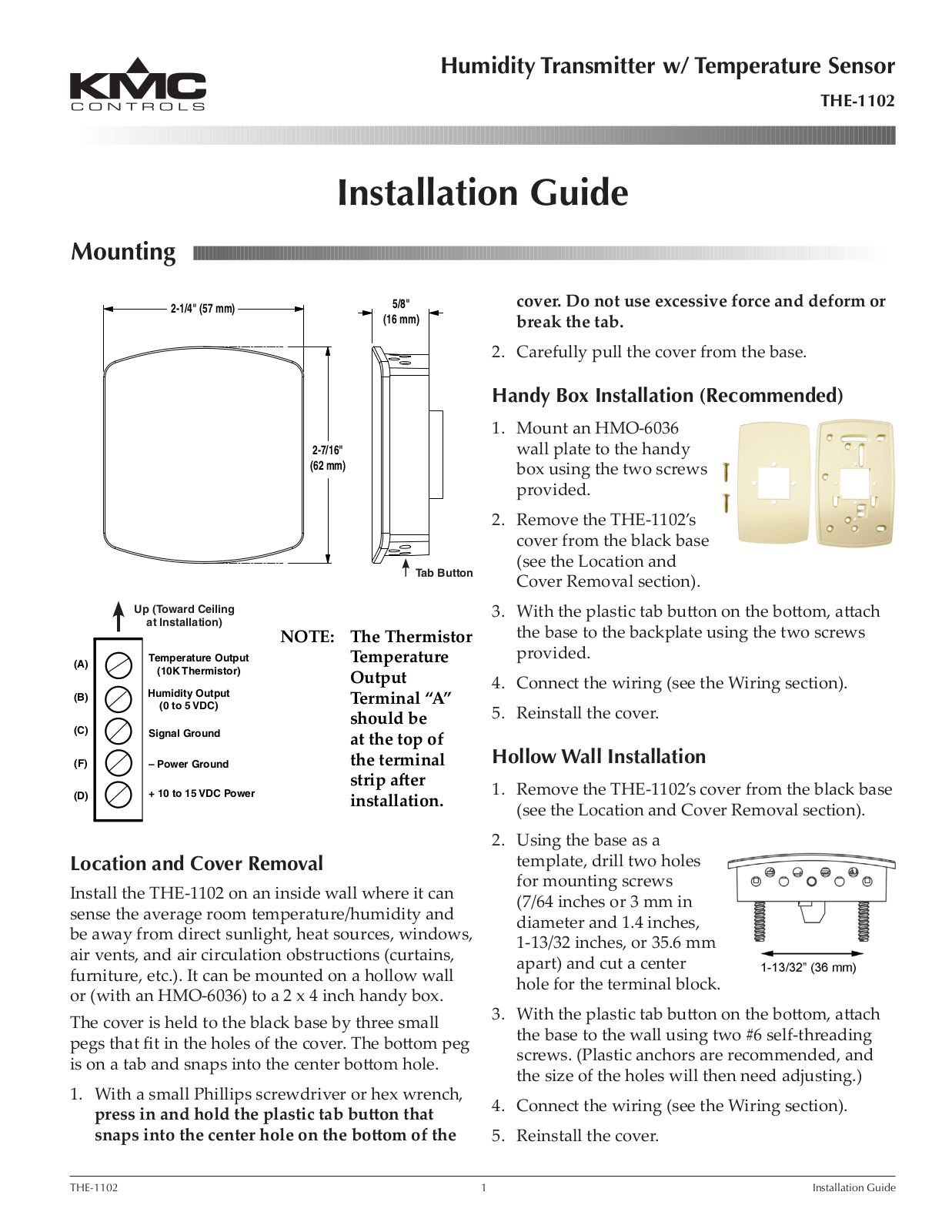 KMC Controls THE-1102 User Manual