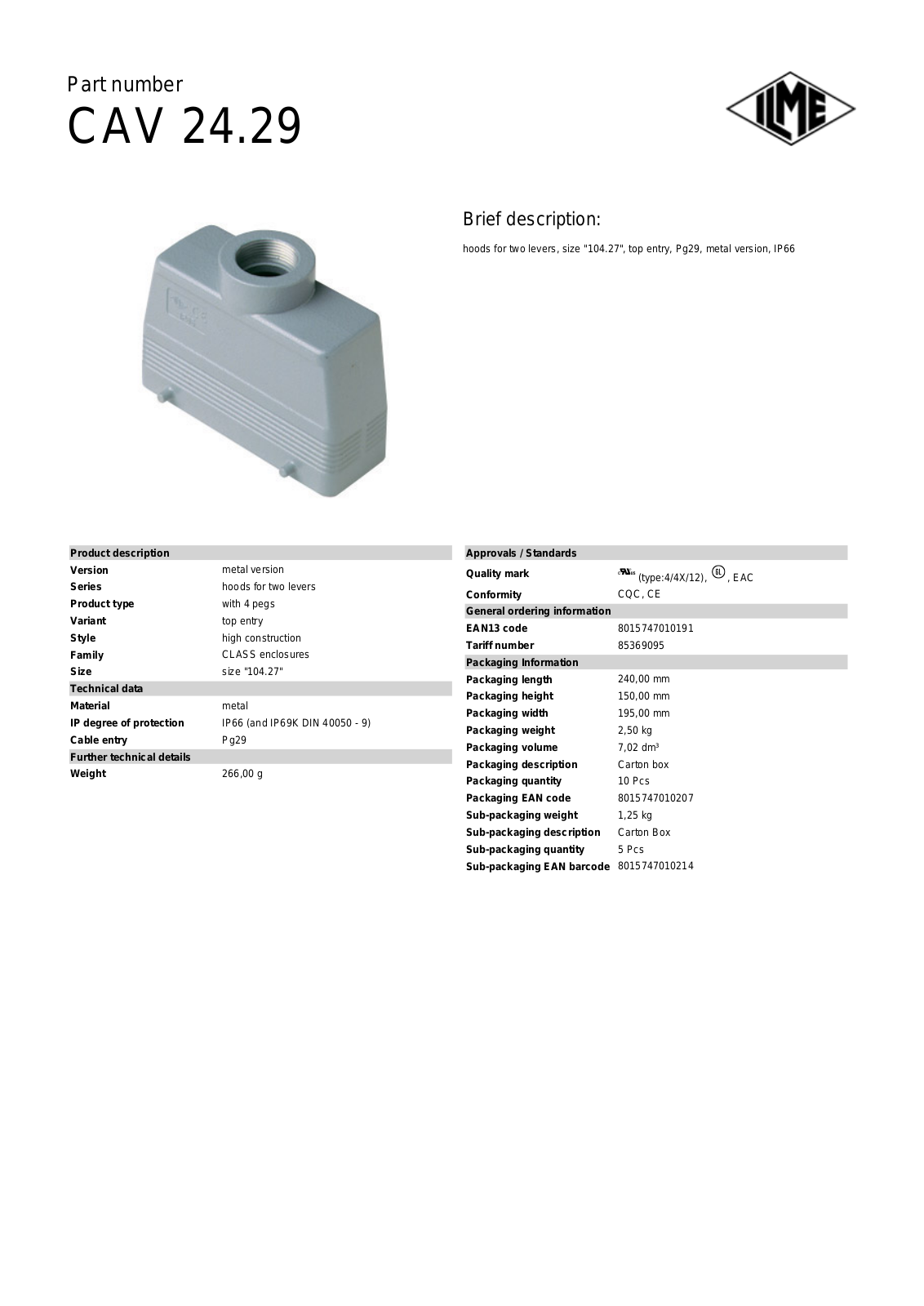 Datasheet CAV-24.29 Datasheet (ILME) - ManualMachine.com