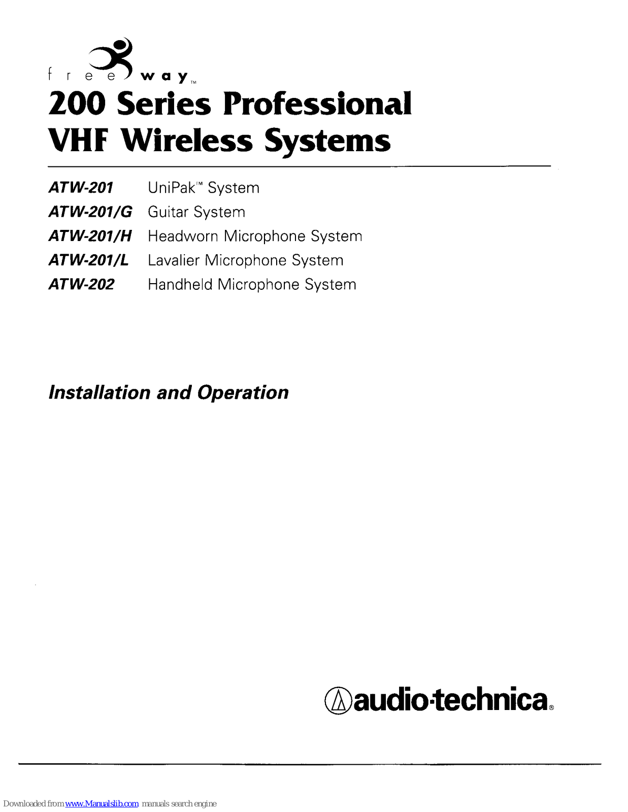 FREEWAY ATW-201, ATW-201/G, ATW-201/H, ATW-201/L, ATW-202 Installation And Operation Manual