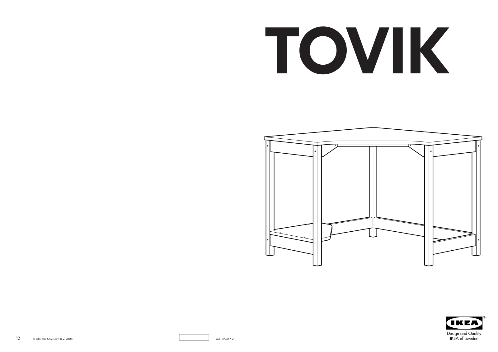 IKEA TOVIK CORNER DESK Assembly Instruction