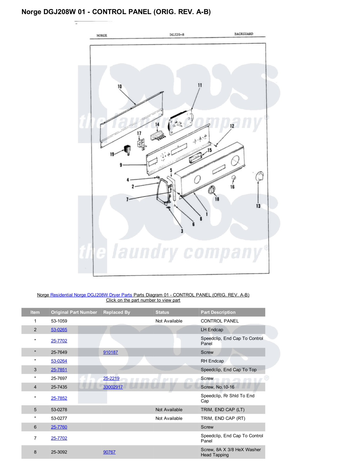 Norge DGJ208W Parts Diagram