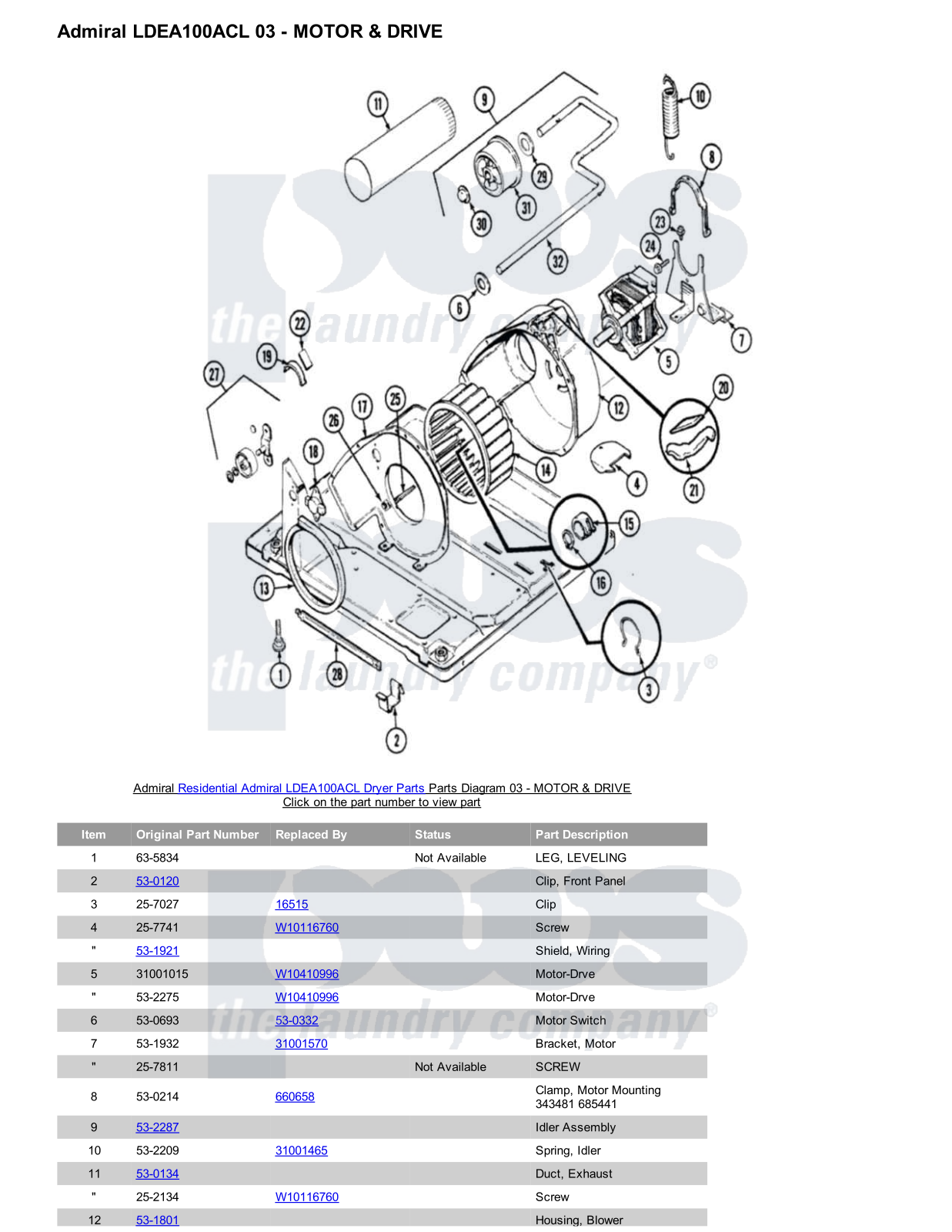 Admiral LDEA100ACL Parts Diagram