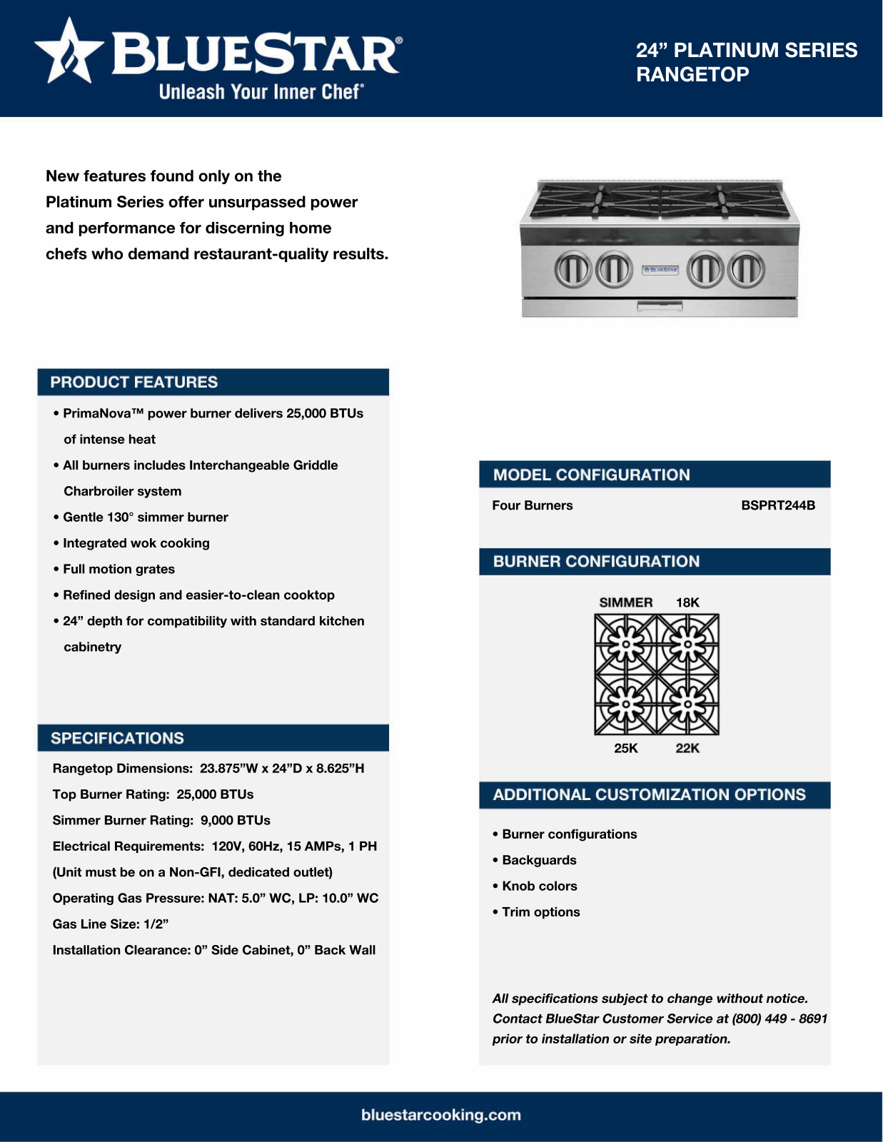 BlueStar BSPRT244BLPLT Specifications