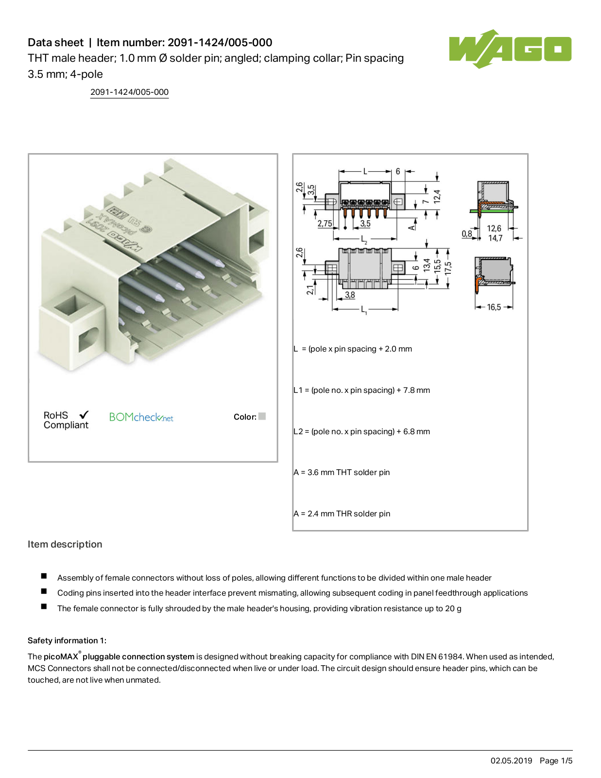 Wago 2091-1424/005-000 Data Sheet