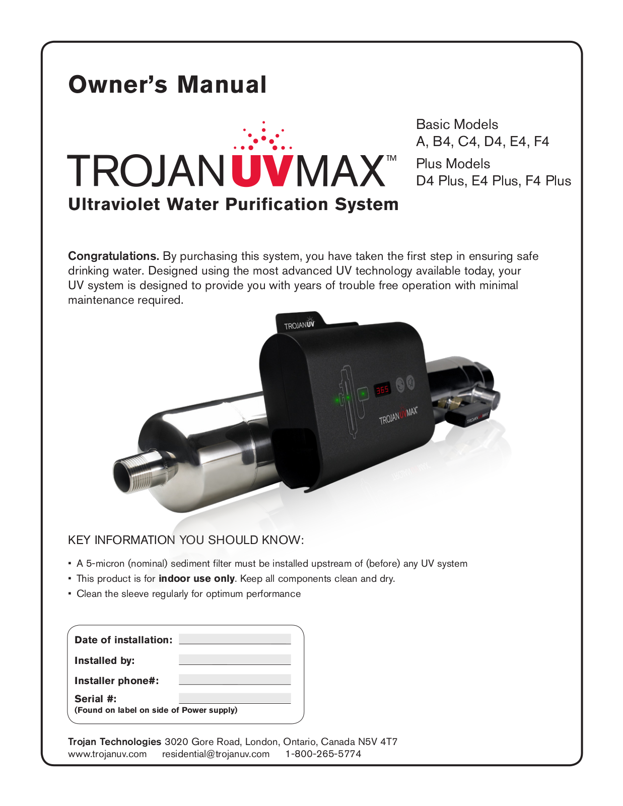 TrojanUVMax A4, B4, C4, D4, E4 Owner's Manual - ManualMachine.com