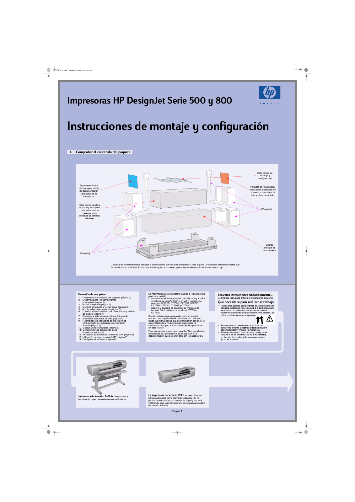 HP DesignJet 500, Designjet 800 Setup Poster