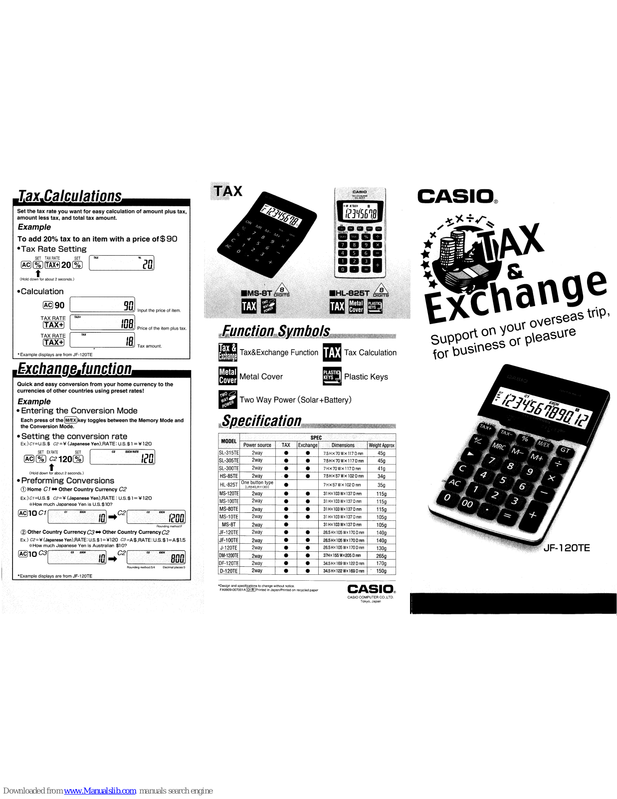 Casio SL-315TE, HS-85TE, HL-825T, MS-120TE, MS-100TE User Manual