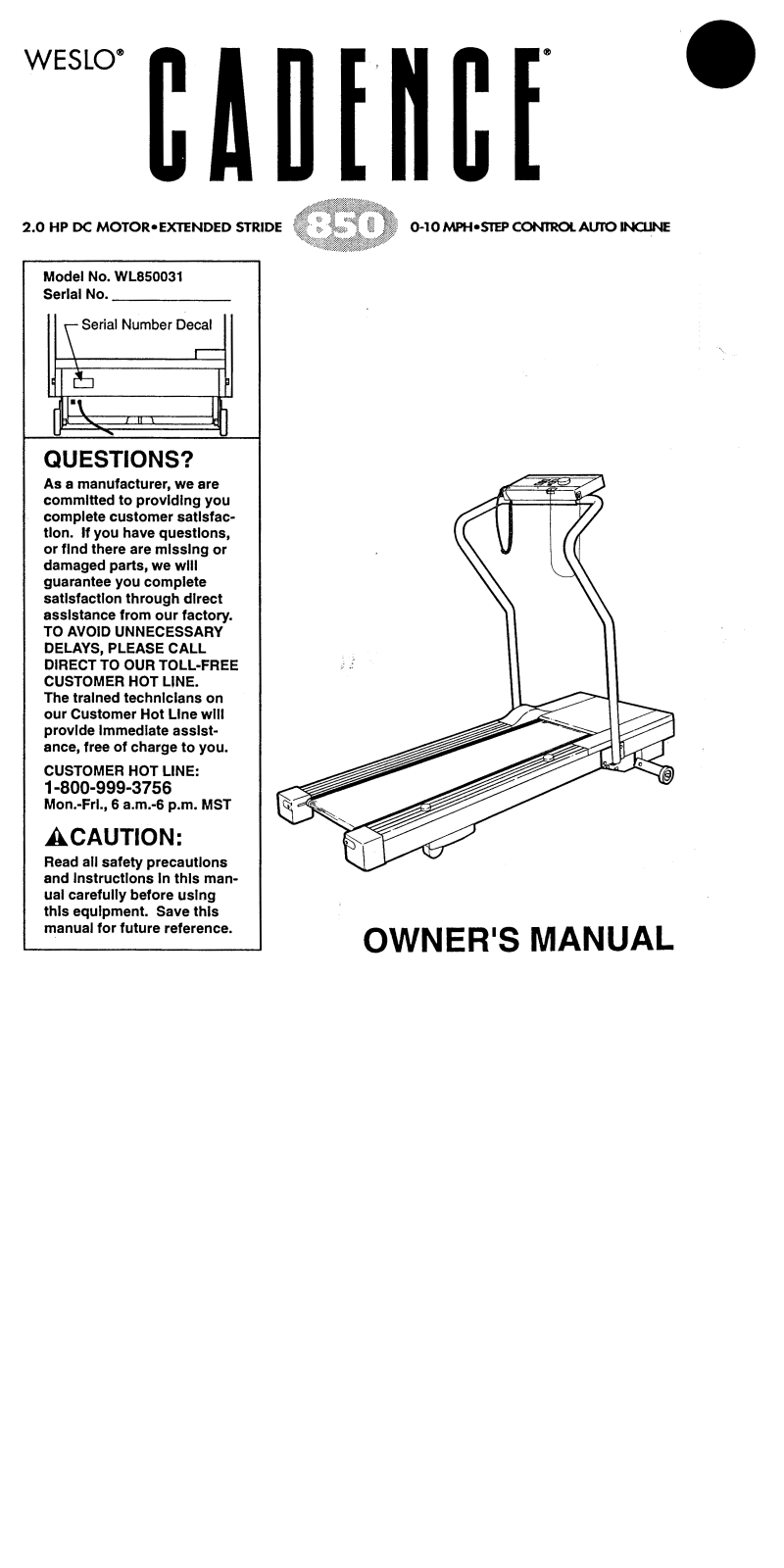 Weslo WL850031 Owner's Manual