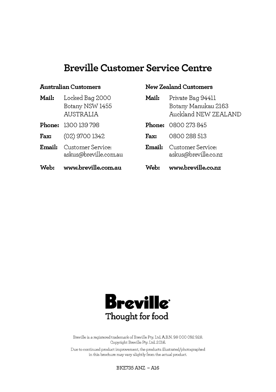 Breville BKE735BTR, BKE735SHY User Manual