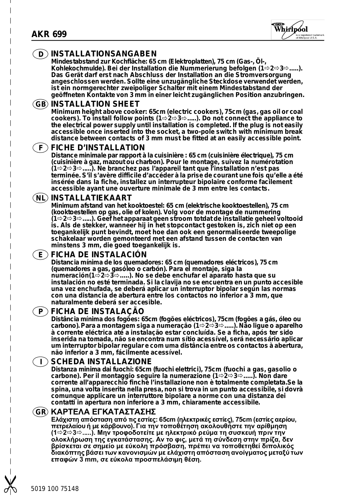 Whirlpool AKR 699 WH-1, AWZ 8466, AKR 699 NB-2, ARK 699 NB, AKR 699 AV INSTRUCTION FOR USE