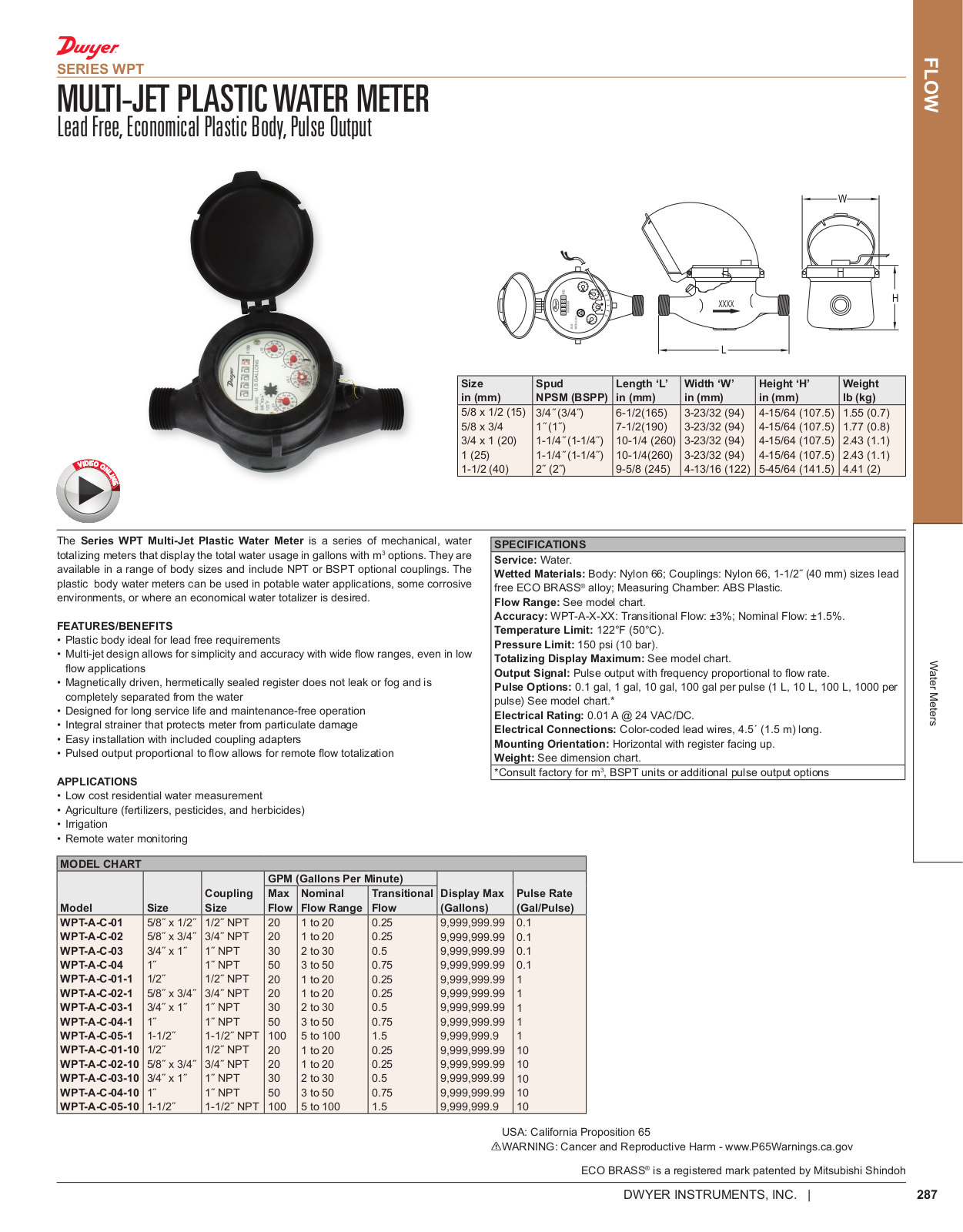 Dwyer Instruments SERIES WPT Catalog Page