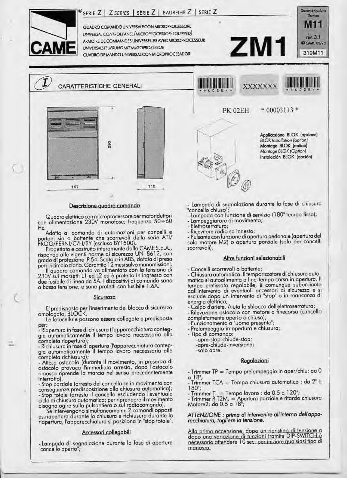 Came ZM1 User Manual