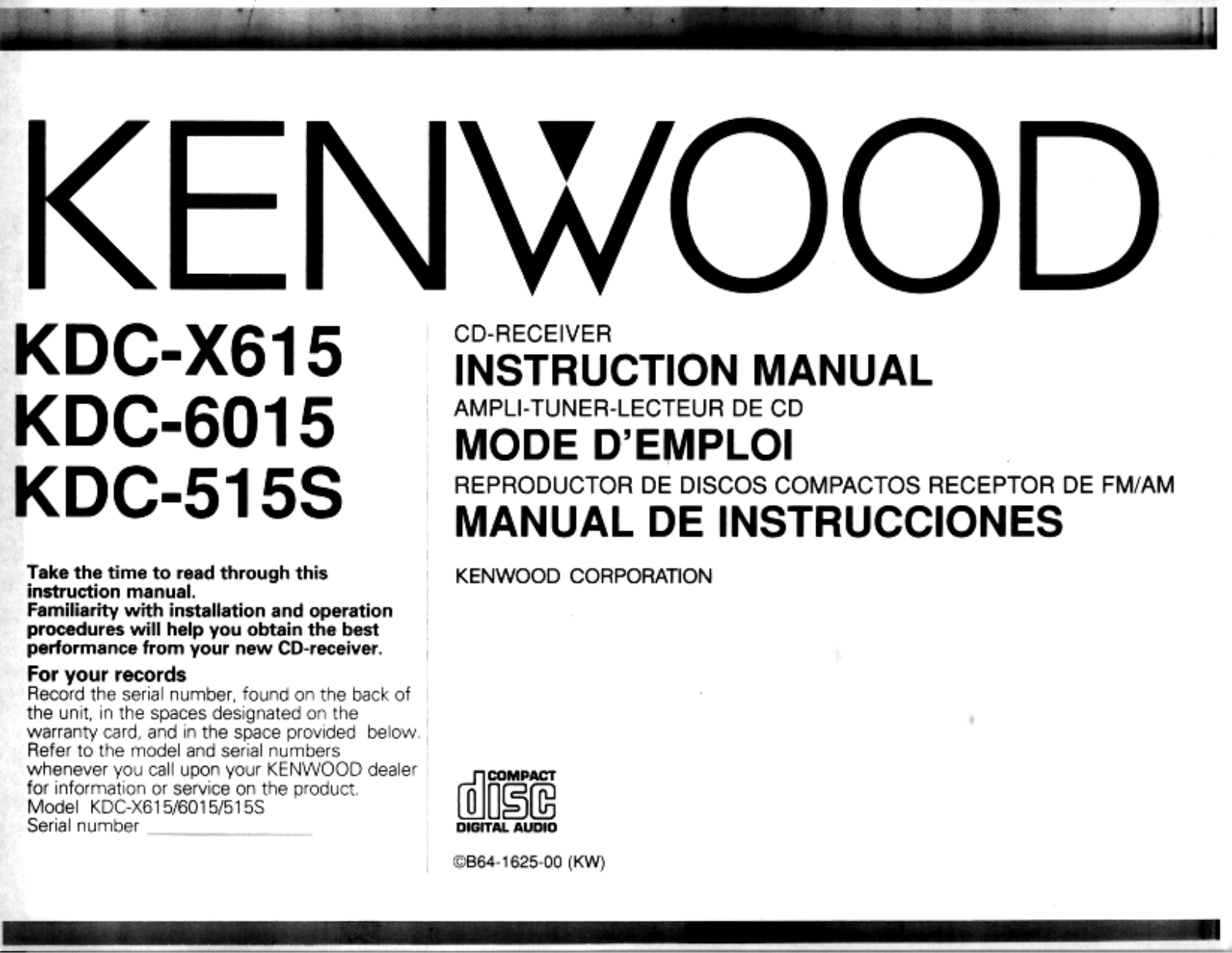 Kenwood KD-CX-615 Owners Manual